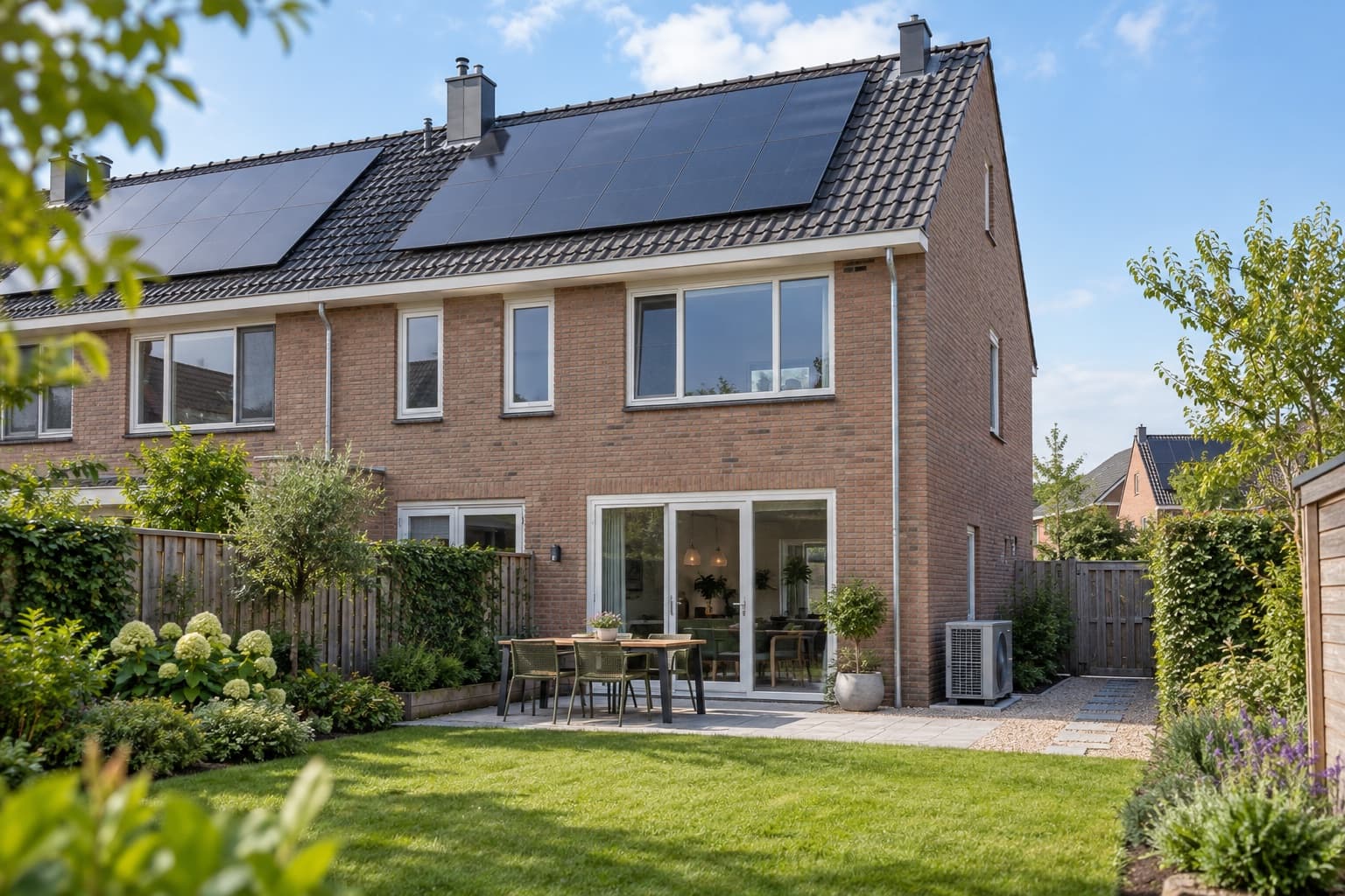 Verduurzaamde Nederlandse woning met zonnepanelen en warmtepomp