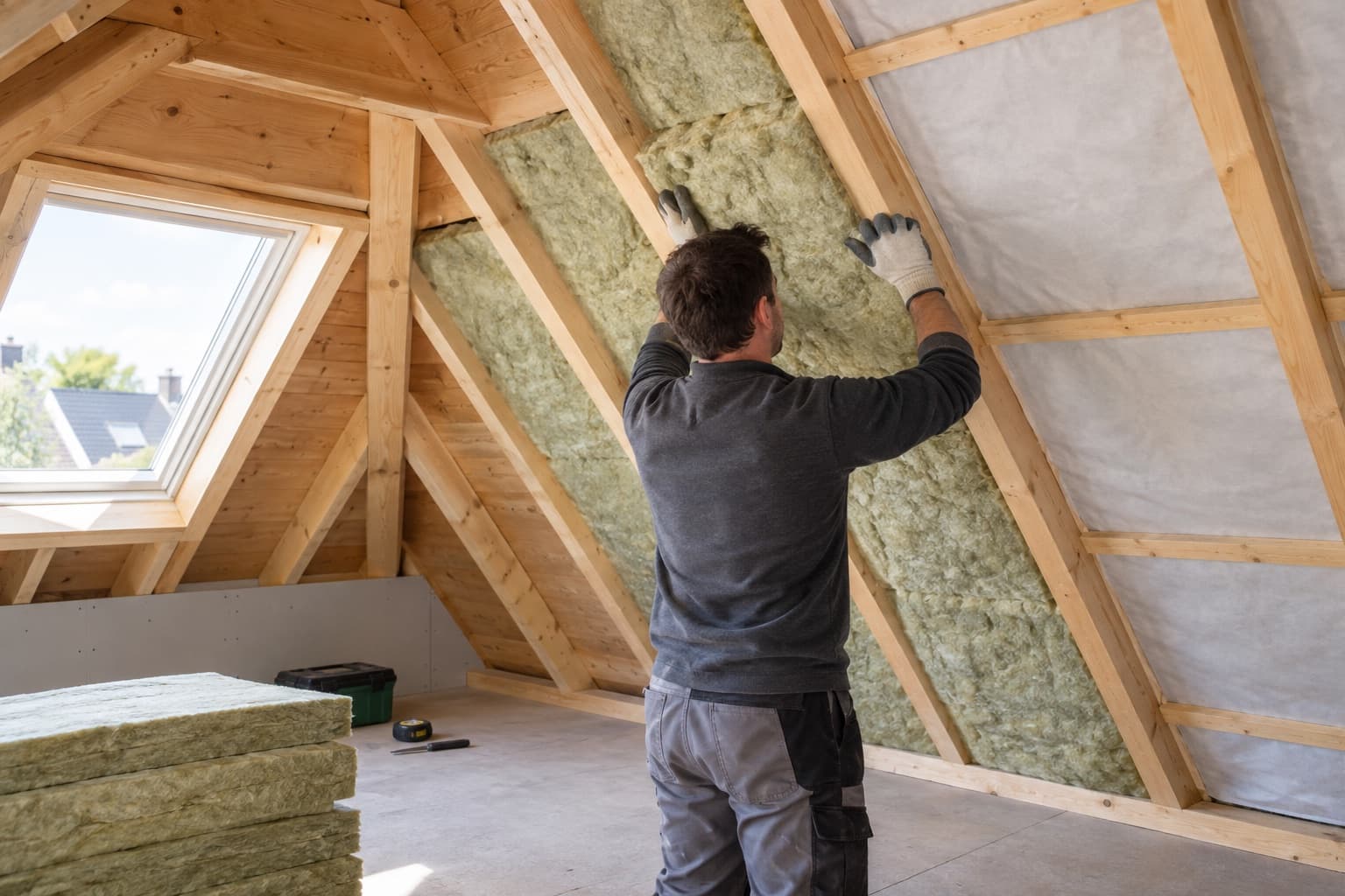 Dakisolatie wordt aangebracht in een Nederlandse woning